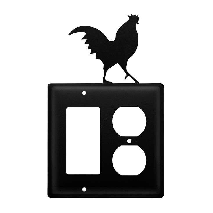 Double Combo Rooster Single Rocker (GFCI) & Single Outlet Metal Switch Plate Cover