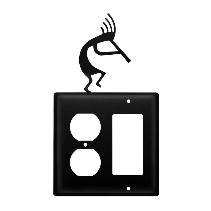 Double Combo Kokopelli Single Outlet & Single Rocker (GFCI) Metal Switch Plate Cover