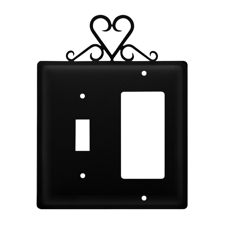Double Combo Heart Single Switch & Single Rocker (GFCI) Metal Switch Plate Cover