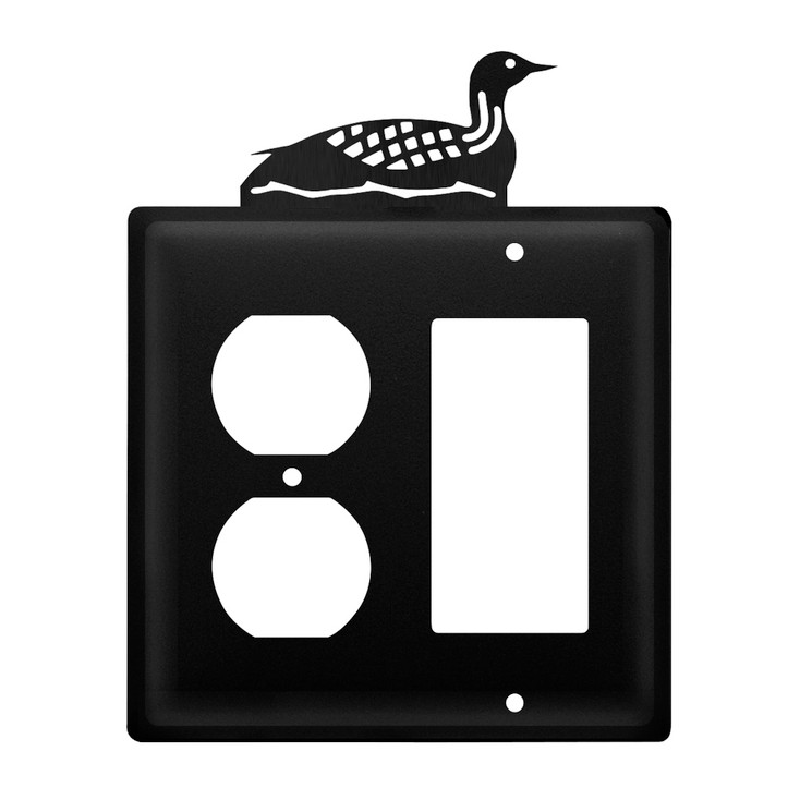 Double Combo Loon Single Outlet & Single Rocker (GFCI) Metal Switch Plate Cover