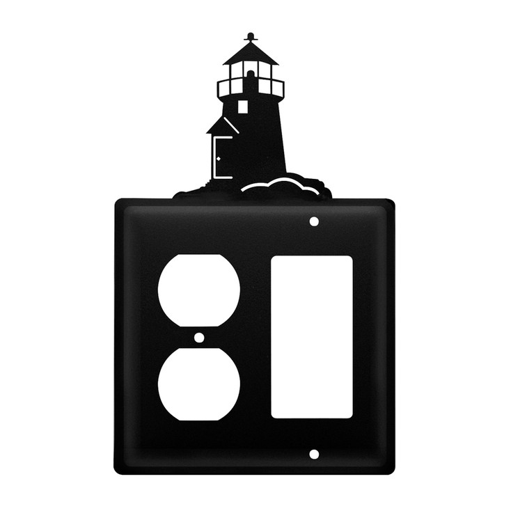 Double Combo Lighthouse Single Outlet & Single Rocker (GFCI) Metal Switch Plate Cover