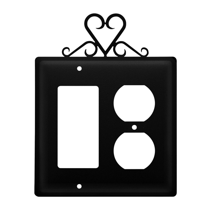 Double Combo Heart Single Rocker (GFCI) & Single Outlet Metal Switch Plate Cover