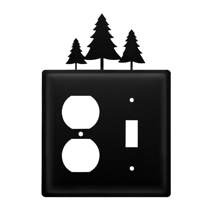 Double Combo Pine Trees Single Outlet & Single Switch Metal Switch Plate Cover