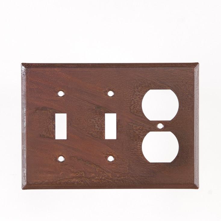 Triple Combo Plain Double Toggle & Single Outlet Tin Switch Plate Cover in Rustic Tin