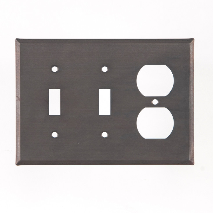 Triple Combo Plain Double Toggle & Single Outlet Tin Switch Plate Cover in Blackened Tin