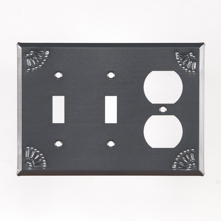 Triple Combo Chisel Punched Double Toggle & Single Outlet Tin Switch Plate Cover in Country Tin