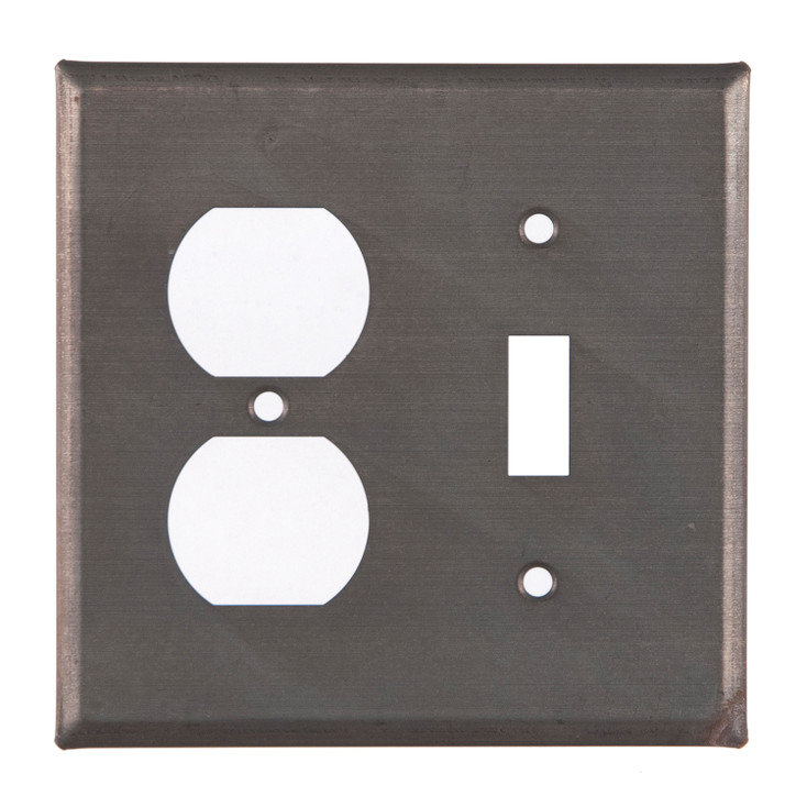 Double Combo Plain Single Outlet & Single Toggle Tin Switch Plate Cover in Blackened Tin