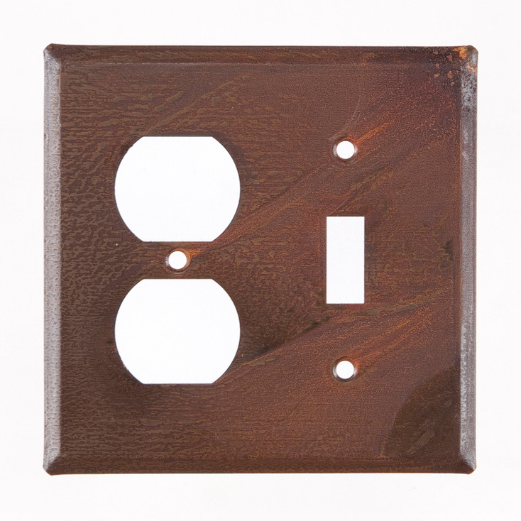 Double Combo Plain Single Outlet & Single Toggle Tin Switch Plate Cover in Rustic Tin