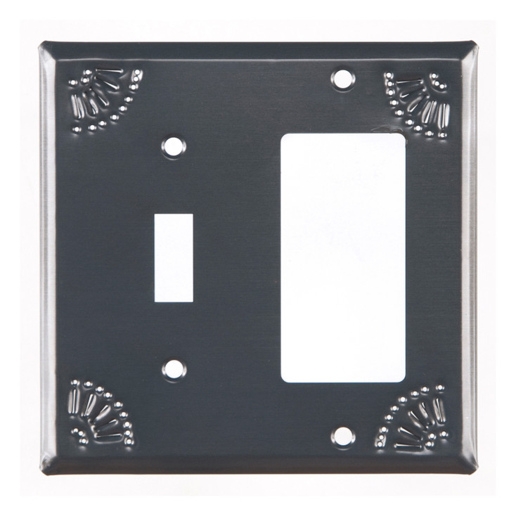 Double Combo Chisel Punched Single Toggle & Single Rocker (GFCI) Tin Switch Plate Cover in Country Tin