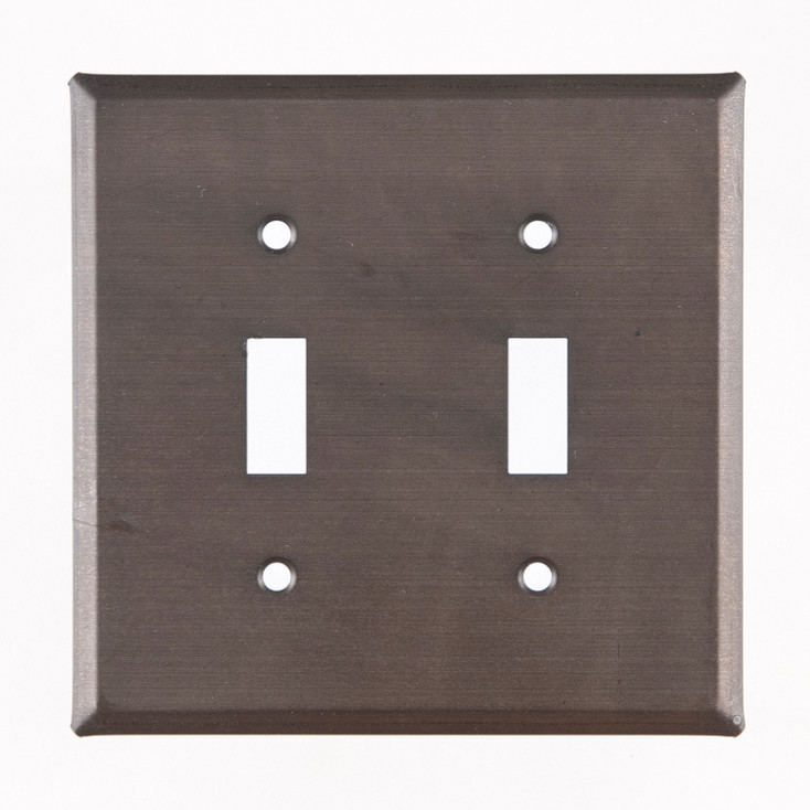 Plain Double Toggle Tin Switch Plate Cover in Blackened Tin