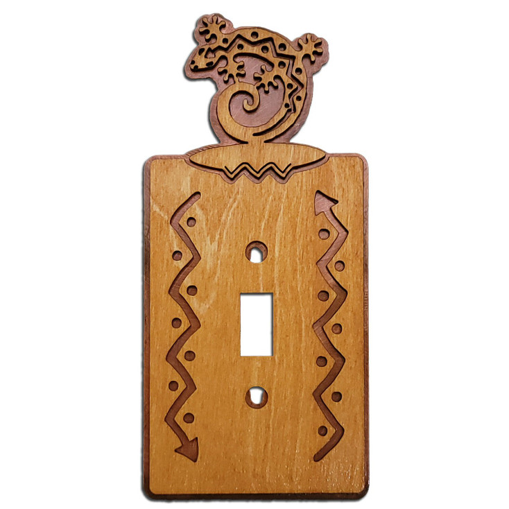 C Shaped Gecko Lizard Single Toggle Arrows Metal & Wood Switch Plate Cover