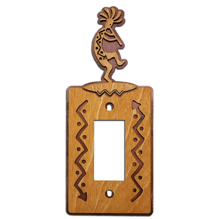 Kokopelli Flute Player Single Rocker (GFCI) Arrows Metal & Wood Switch Plate Cover