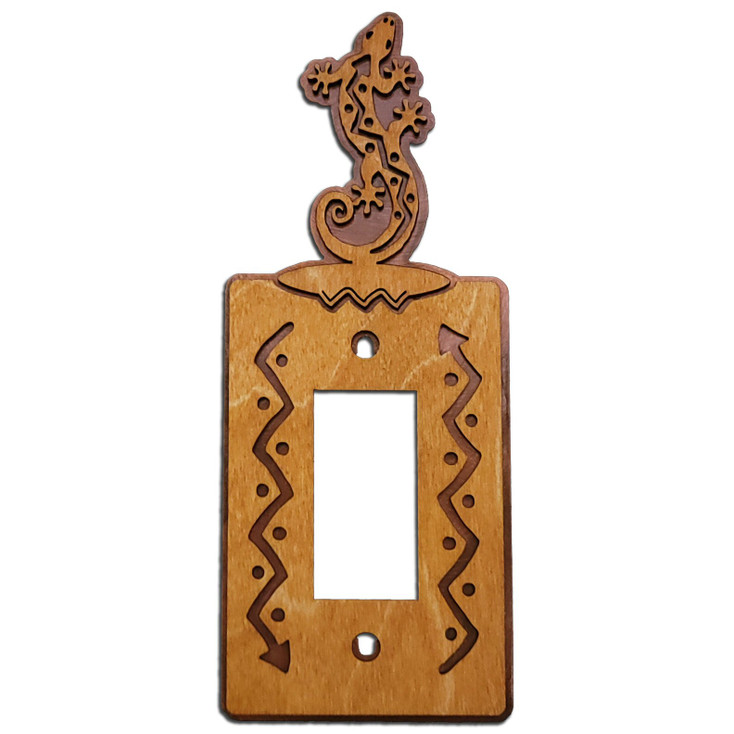 S Shaped Gecko Lizard Single Rocker (GFCI) Arrows Metal & Wood Switch Plate Cover