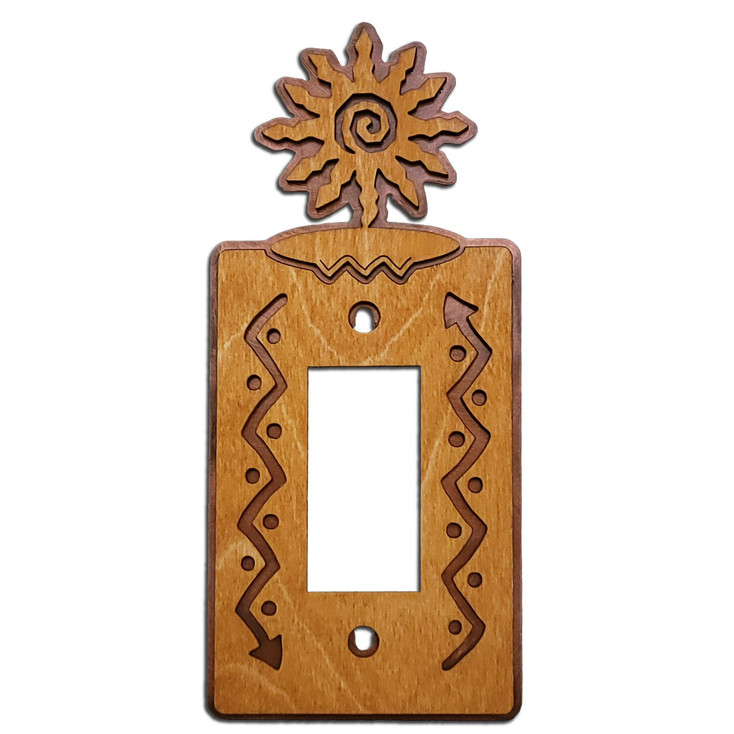 12 Point Sunburst Single Rocker (GFCI) Arrows Metal & Wood Switch Plate Cover