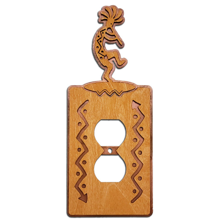 Kokopelli Flute Player Arrows Metal & Wood Single Outlet Cover