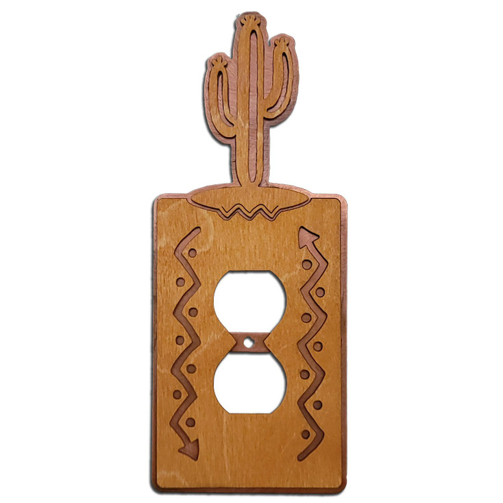 Saguaro Cactus Arrows Metal & Wood Single Outlet Cover