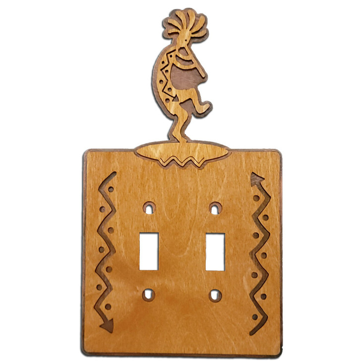 Kokopelli Flute Player Double Toggle Arrows Metal & Wood Switch Plate Cover