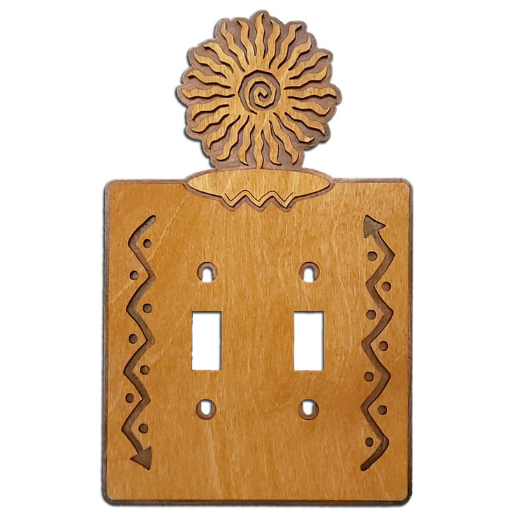 24 Point Sunburst Double Toggle Arrows Metal & Wood Switch Plate Cover