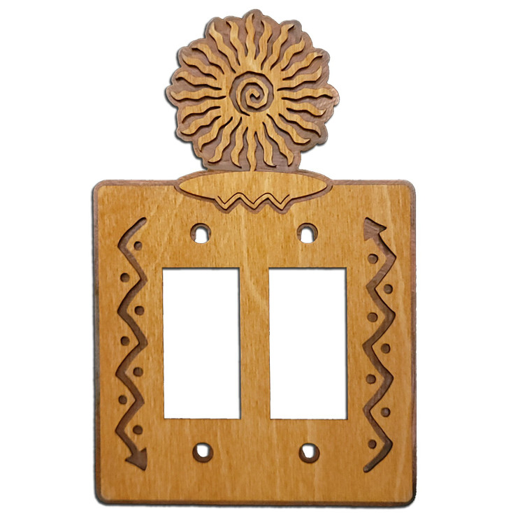 24 Point Sunburst Double Rocker (GFCI) Arrows Metal & Wood Switch Plate Cover