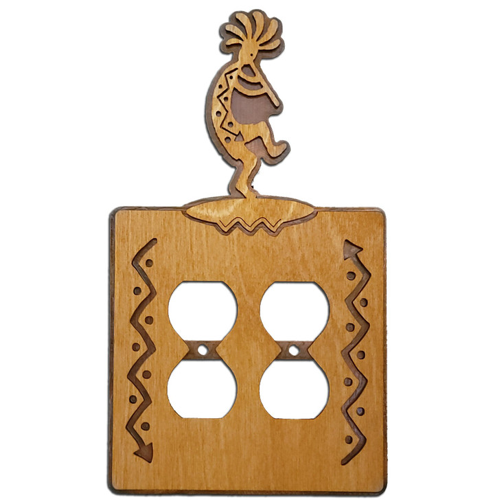 Kokopelli Flute Player Arrows Metal & Wood Double Outlet Cover