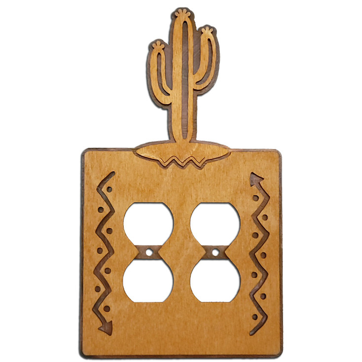 Saguaro Cactus Arrows Metal & Wood Double Outlet Cover