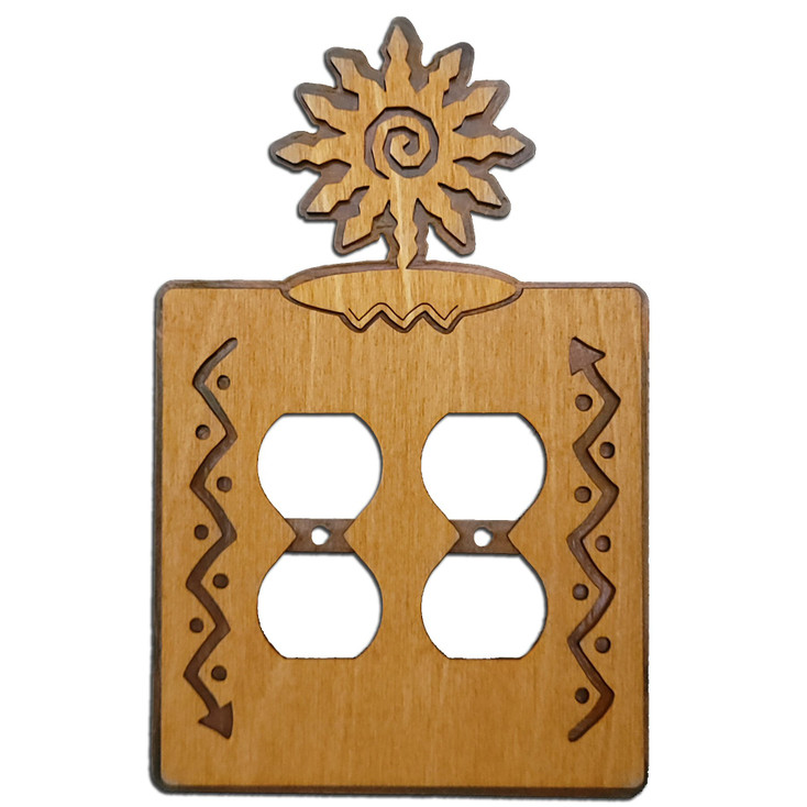 12 Point Sunburst Arrows Metal & Wood Double Outlet Cover
