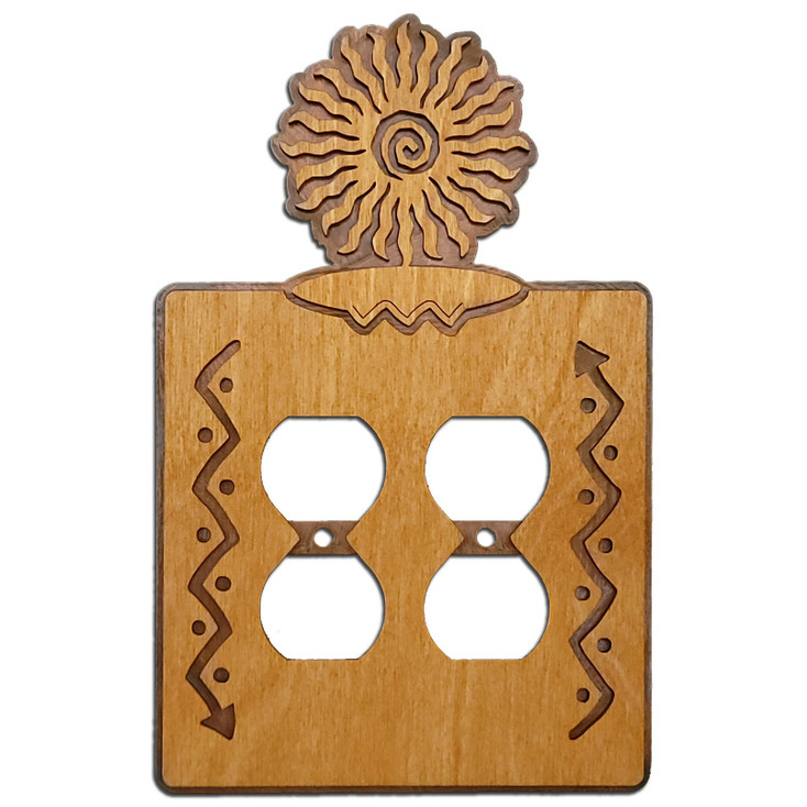 24 Point Sunburst Arrows Metal & Wood Double Outlet Cover