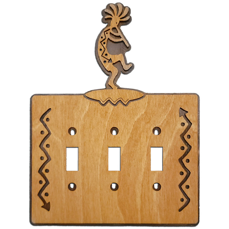 Kokopelli Flute Player Triple Toggle Arrows Metal & Wood Switch Plate Cover