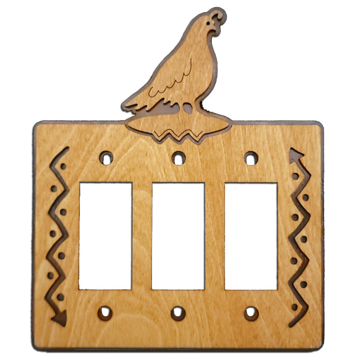 Quail Triple Rocker (GFCI) Arrows Metal & Wood Switch Plate Cover