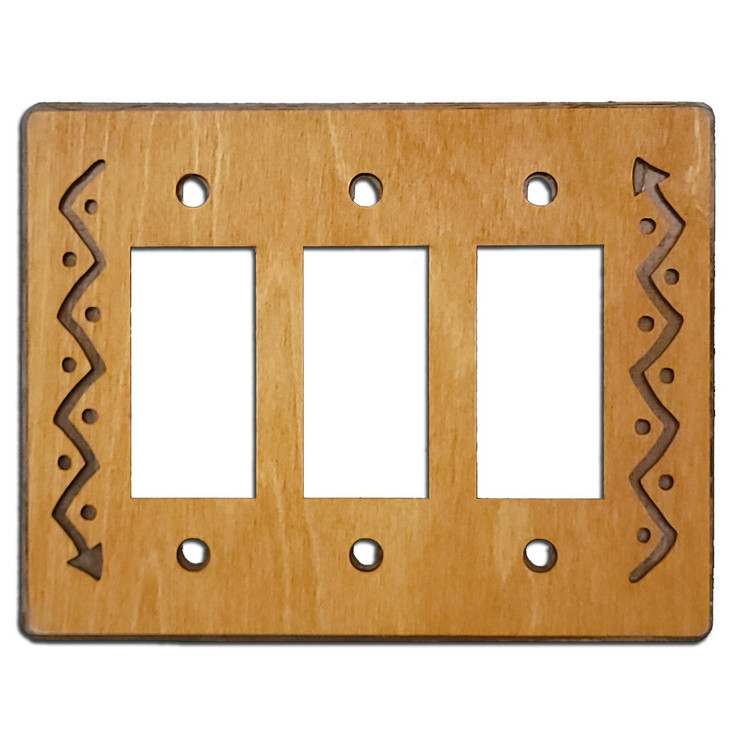 Plain Triple Rocker (GFCI) Arrows Metal & Wood Switch Plate Cover