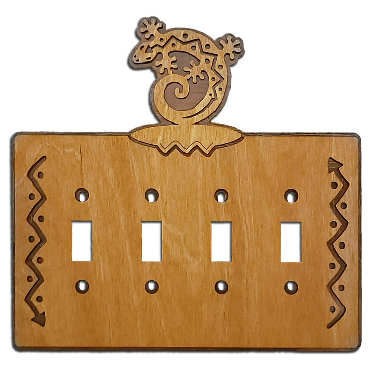 C Shaped Gecko Lizard Quad Toggle Arrows Metal & Wood Switch Plate Cover