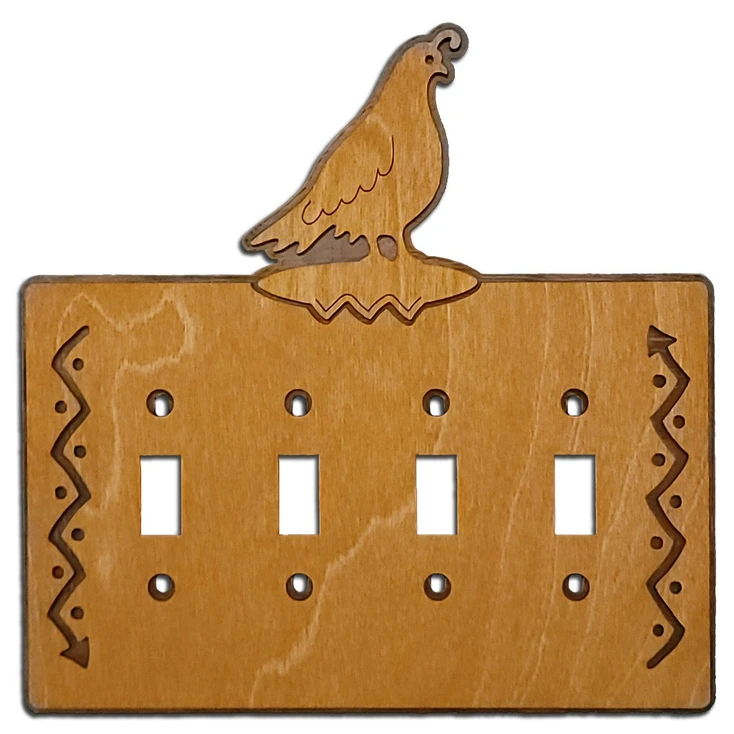 Quail Quad Toggle Arrows Metal & Wood Switch Plate Cover