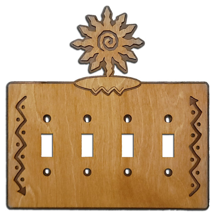 12 Point Sunburst Quad Toggle Arrows Metal & Wood Switch Plate Cover