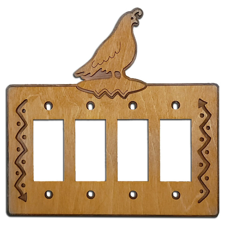 Quail Quad Rocker (GFCI) Arrows Metal & Wood Switch Plate Cover