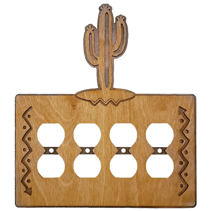 Saguaro Cactus Arrows Metal & Wood Quad Outlet Cover