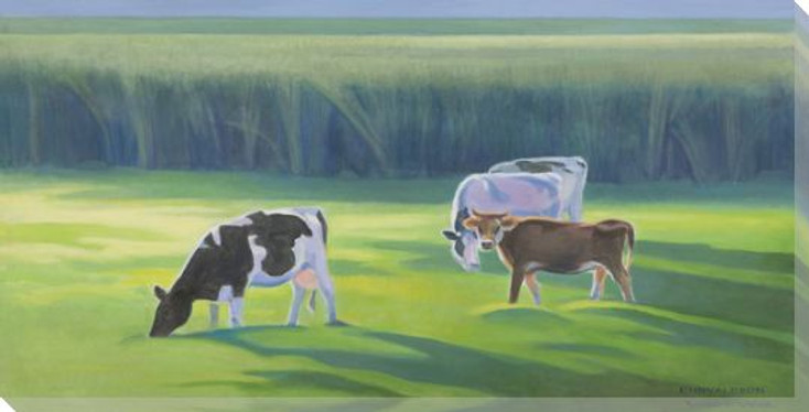 Four Cows Grazing Wrapped Canvas Giclee Print Wall Art