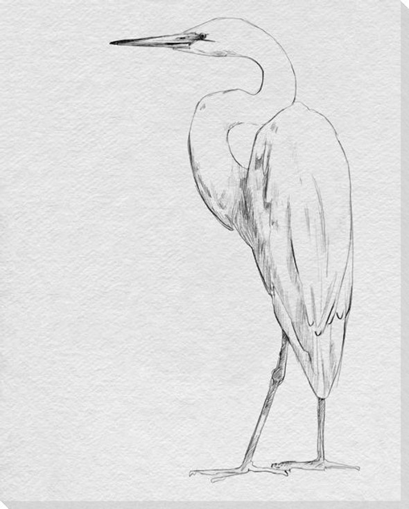 Standing Egret Bird IV Wrapped Canvas Giclee Art Print Wall Art