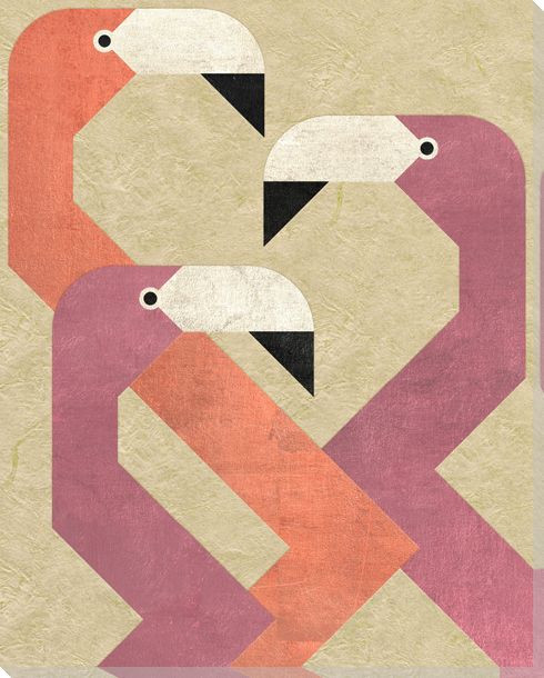 Birds of a Feather 5 Flamingos Wrapped Canvas Giclee Art Print Wall Art