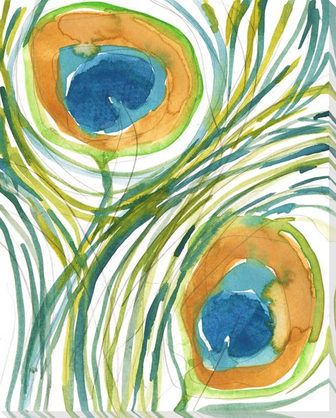 Peacock Feathers Abstract II Wrapped Canvas Giclee Art Print Wall Art