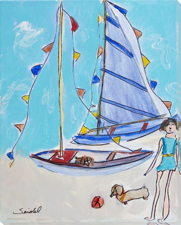 Beach Break Sailboat Wrapped Canvas Giclee Art Print Wall Art