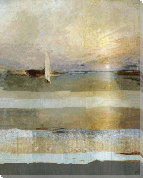 Golden Sailboat Wrapped Canvas Giclee Art Print Wall Art