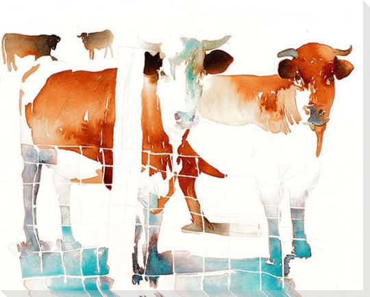 French Cows Wrapped Canvas Giclee Art Print Wall Art