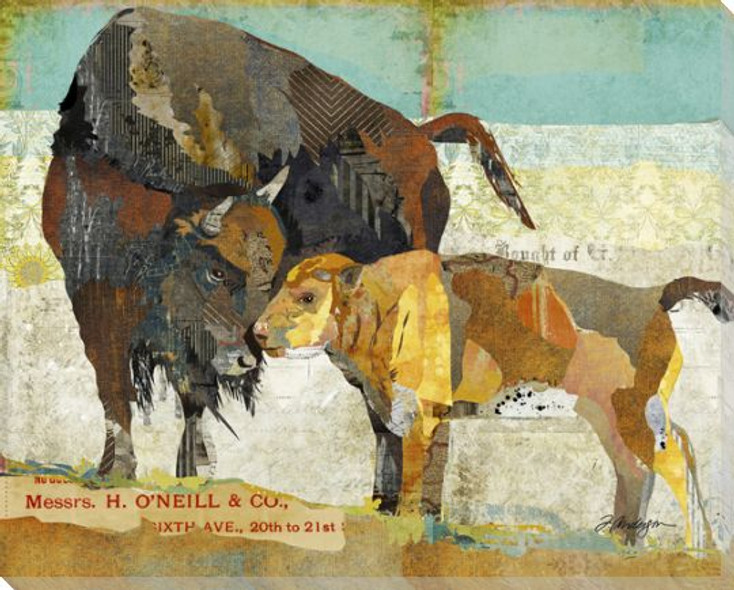 Bison And Baby Wrapped Canvas Giclee Art Print Wall Art