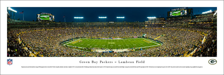 Green Bay Packers Football Night Game 50 Yard Line Panoramic Art Print