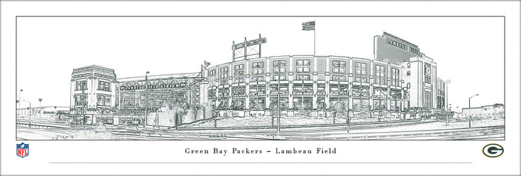 Green Bay Packers Lambeau Field Sketch Art Panoramic Art Print