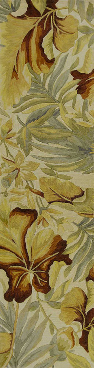 2' x 10' Ivory Tropical Leaves Wool Indoor Runner Rug