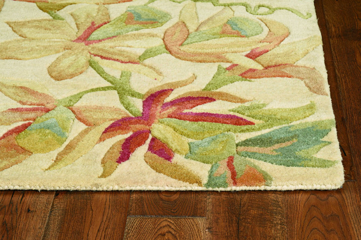 2' x 10' Ivory Tropical Leaves Wool Indoor Runner Rug