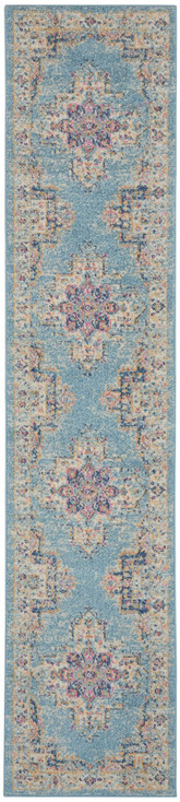 2' x 10' Light Blue Southwestern Power Loom Runner Rug