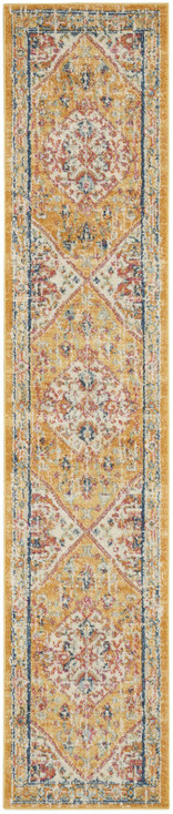 2' x 10' Yellow and Ivory Dhurrie Runner Rug