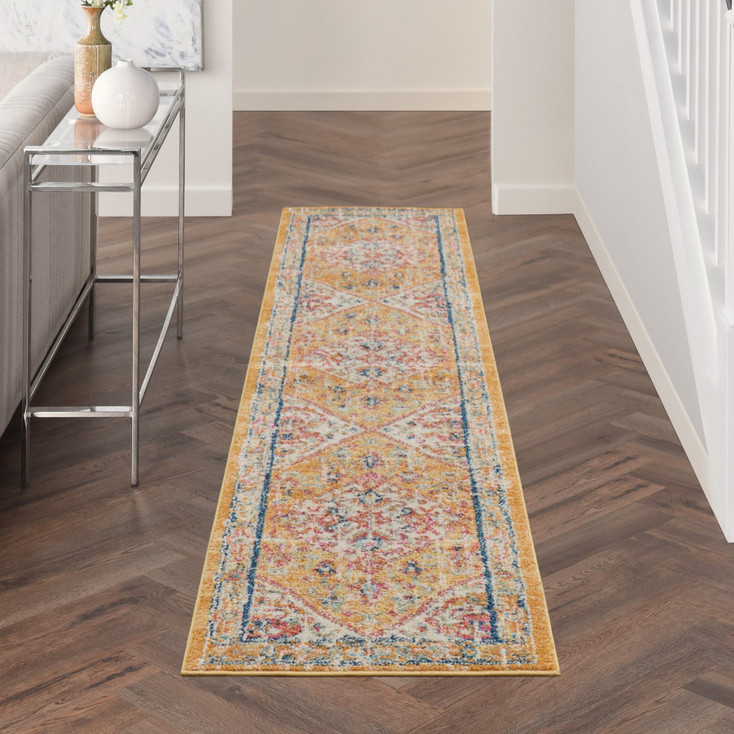 2' x 10' Yellow and Ivory Dhurrie Runner Rug